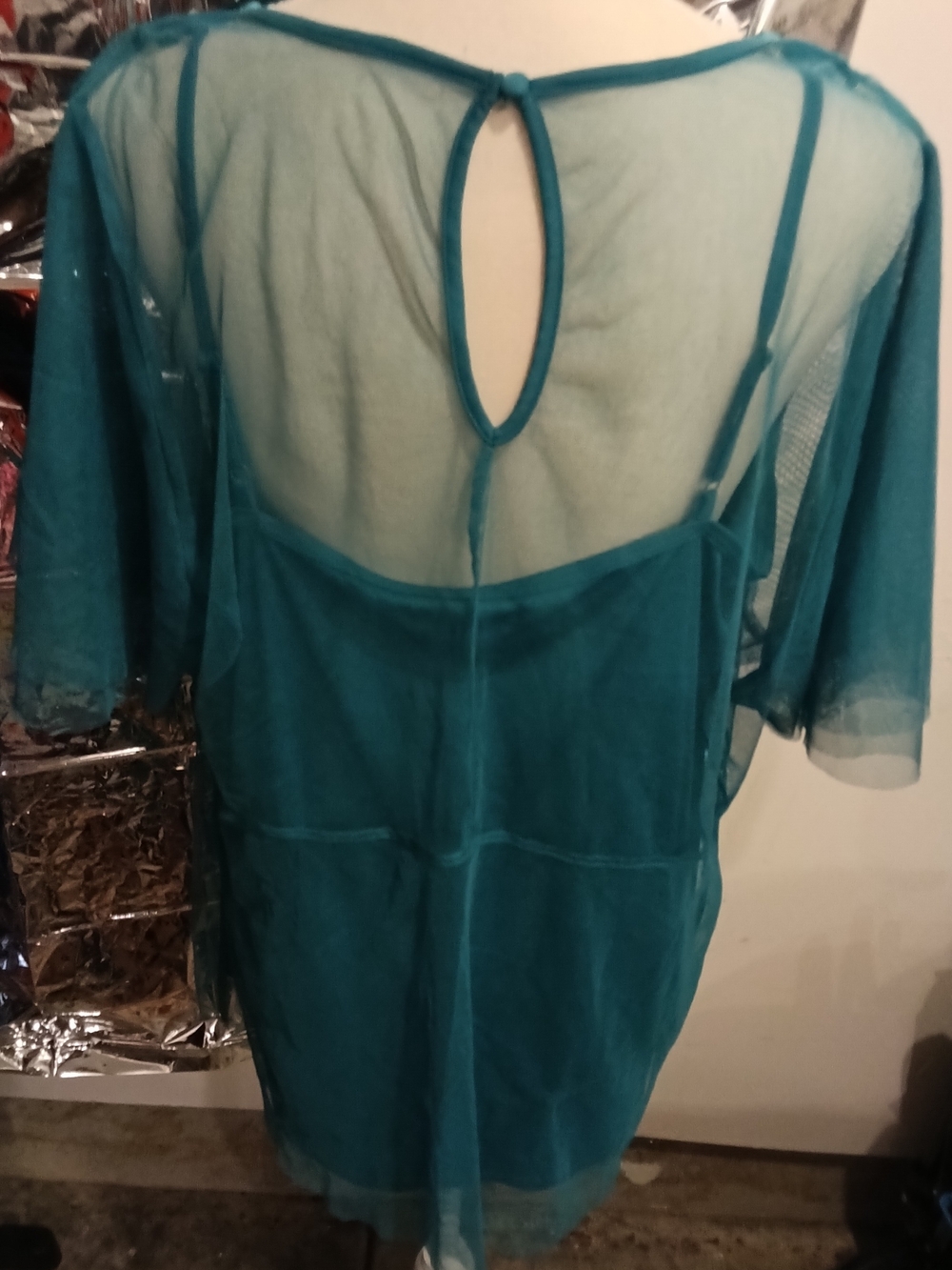 Lane Bryant Teal Mesh Ruffle Tunic - Picture 2 of 2